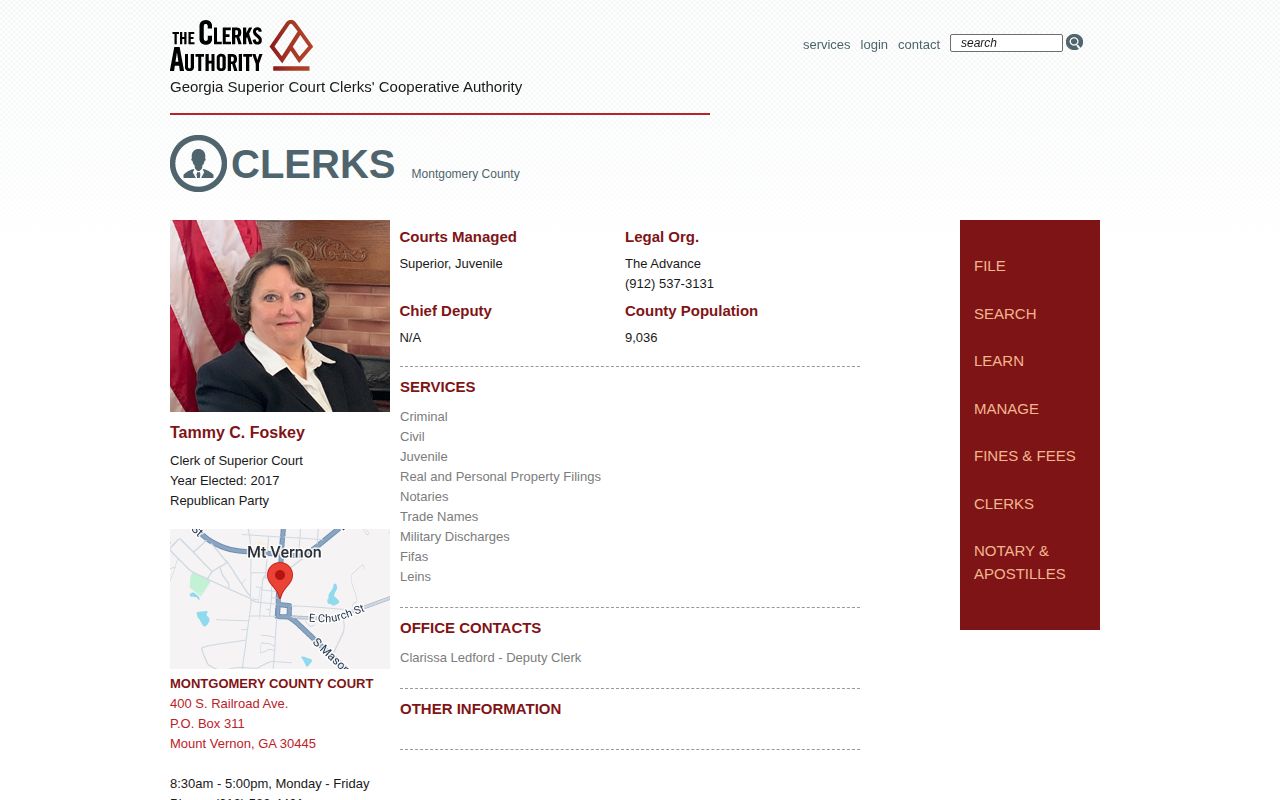 GSCCCA official listing for the Montgomery County Clerk of Superior Court
