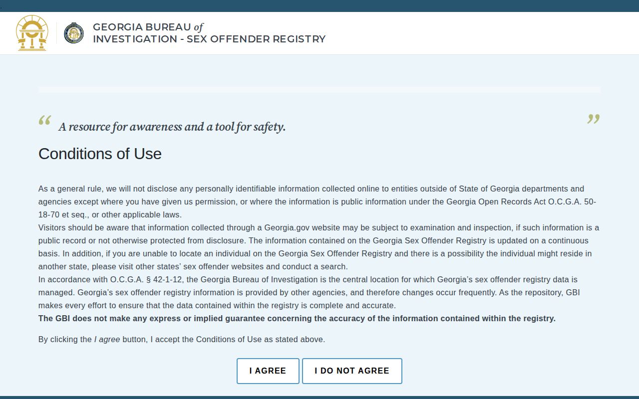Official Georgia Bureau of Investigation sex offender registry search